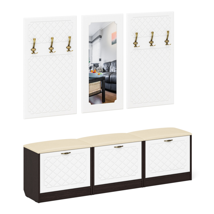 Прихожие, Набор мебели для прихожей из обувниц зеркала и вешалок П-6 № 03 МДФ фрезеровка ромб