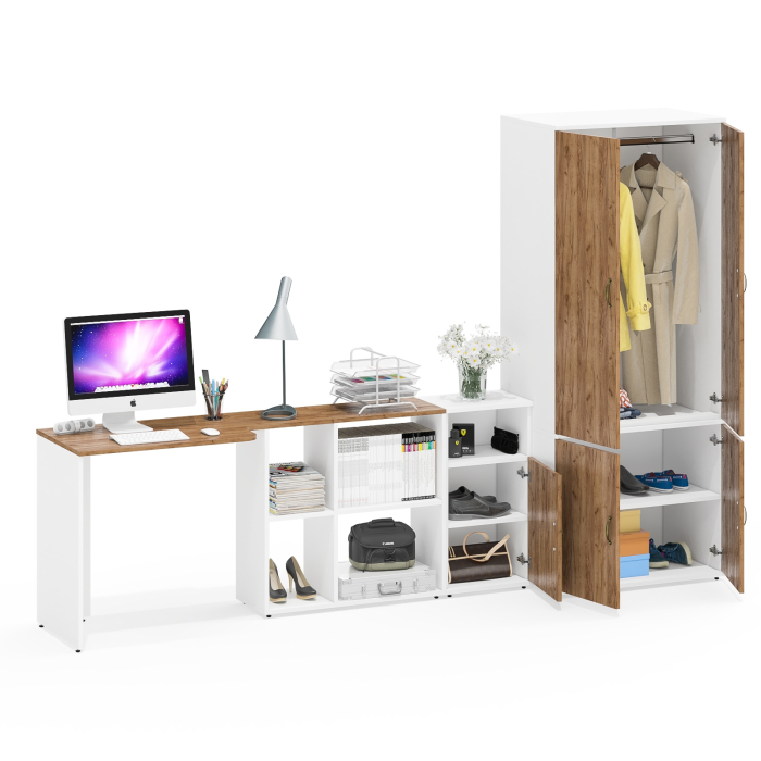 Домашние кабинеты, Стол письменный-трансформер Лидер-8 с тумбочкой с нишей и глубоким бельевым шкафом