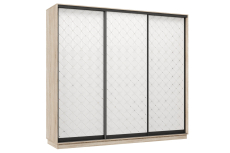 Шкафы-купе 3-х дверные, Шкаф-купе Премьер 60 (01РБ;01РБ;01РБ) фасады ромб белый/трёхдверный/Профиль чёрный муар