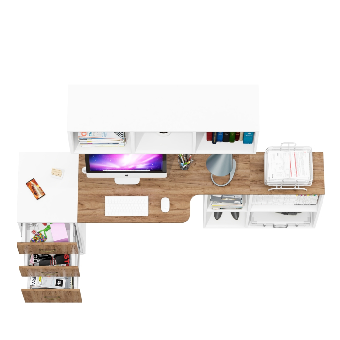 Домашние кабинеты, Универсальный письменный стол с тумбой с ящиками и верхней полкой Лидер-8