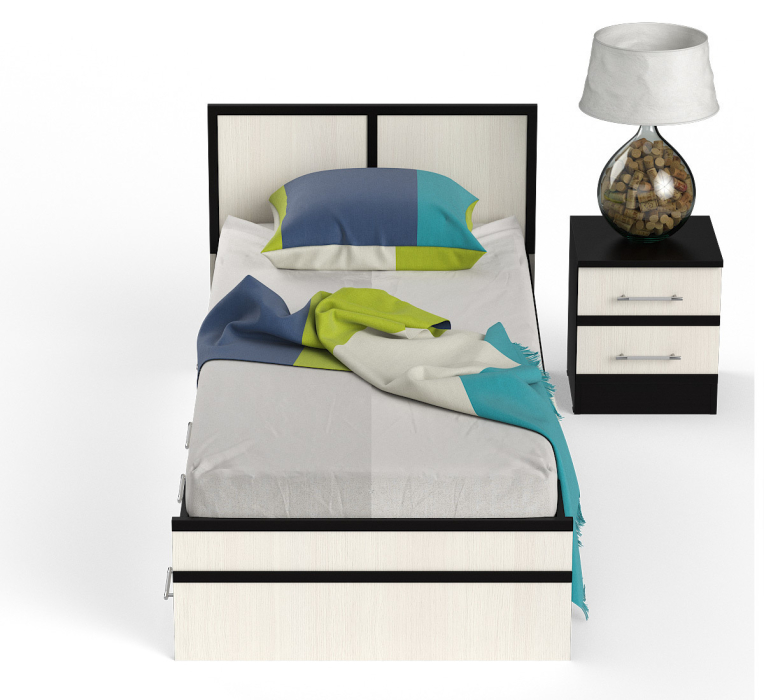 Спальные гарнитуры, Кровать с ящиками Сакура 900 с прикроватной тумбой