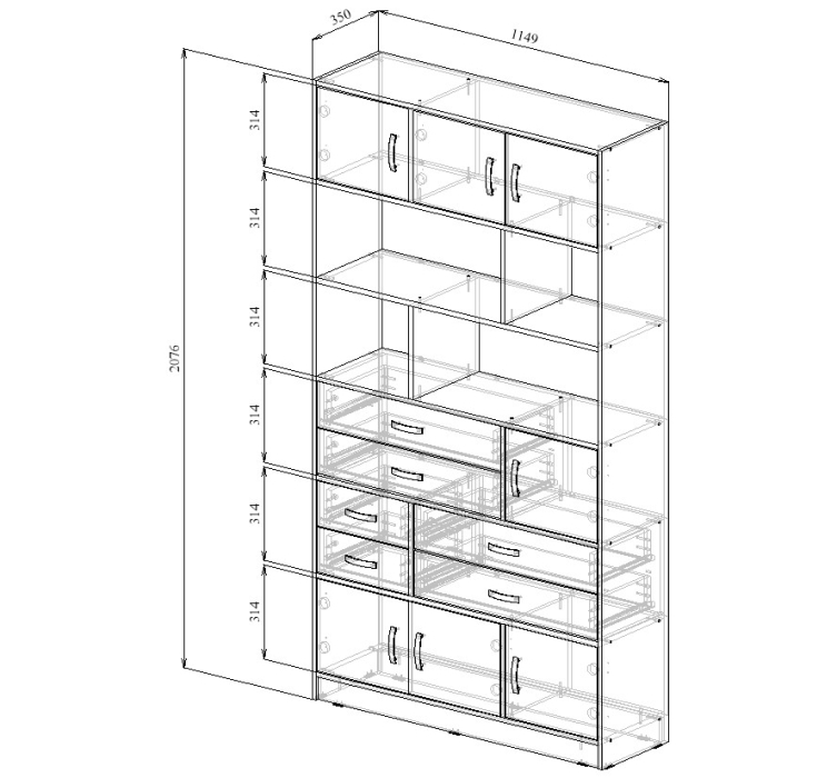 Открытые, Стеллаж в комплекте Либерти-61-128 