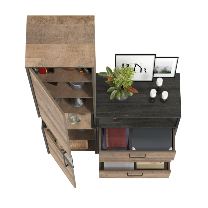 Стенки для гостиной, Шкаф-пенал с подсветкой и витриной и комод с ящиками Трувор