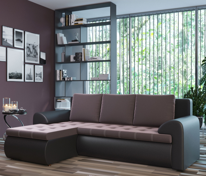 Диваны угловые в гостиную, Угловой диван Ванкувер левый, экокожа/велюр