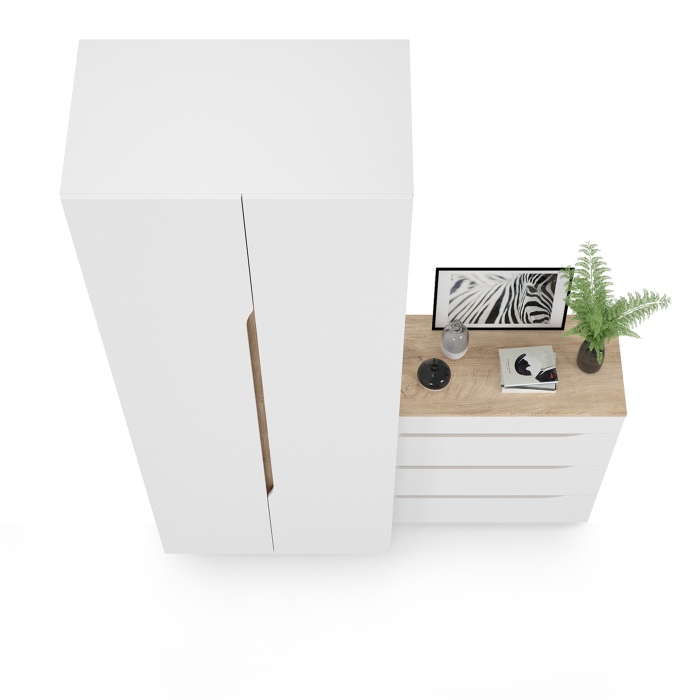 В гостиную, Шкаф двухстворчатый с комодом Муссон белый/дуб эндгрейн элегантный