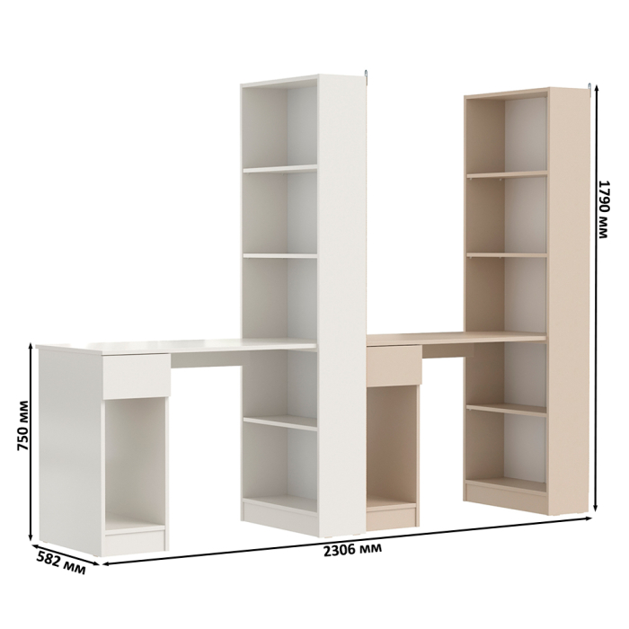 Прямые компьютерные столы, Два письменных стола Лайт 10.01 со шкафом с полками