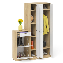 Тумба для обуви две секции в прихожую П-6-500 с пеналом и шкафом фрезеровка прованс