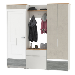 Два шкафа для одежды с зеркалами и обувницей с вешалкой с полкой Октава