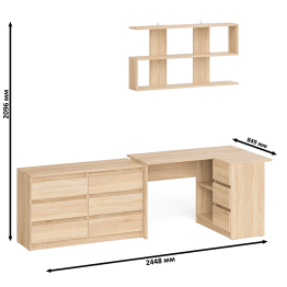 Стол угловой компьютерный Мори МС-16 правый с книжной полкой и комодом на шесть ящиков