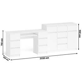 Двухтумбовый стол компьютерный МС-2 с ящиками и тумба-комод МК1200.4 Мори