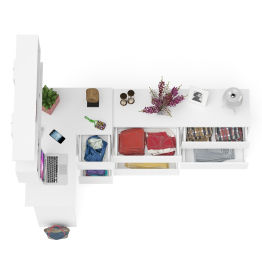 Комод широкий 6-ть ящиков Мори МК1380.6 с угловым компьютерным столом МС-16 правым и открытой книжной полкой