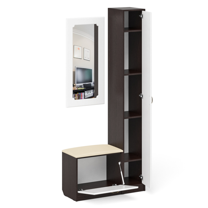 Прихожие, Обувница с сиденьем зеркало и пенал П-6 МДФ фрезеровка ромб