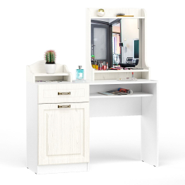 Стол туалетный с зеркалом и настольной полкой Ливерпуль ясень ваниль/белый
