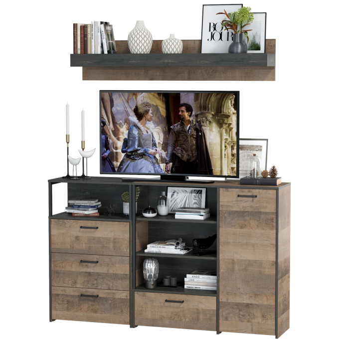 Стенки для гостиной, Комод с дверкой и комод с ящиками с навесной полкой Трувор