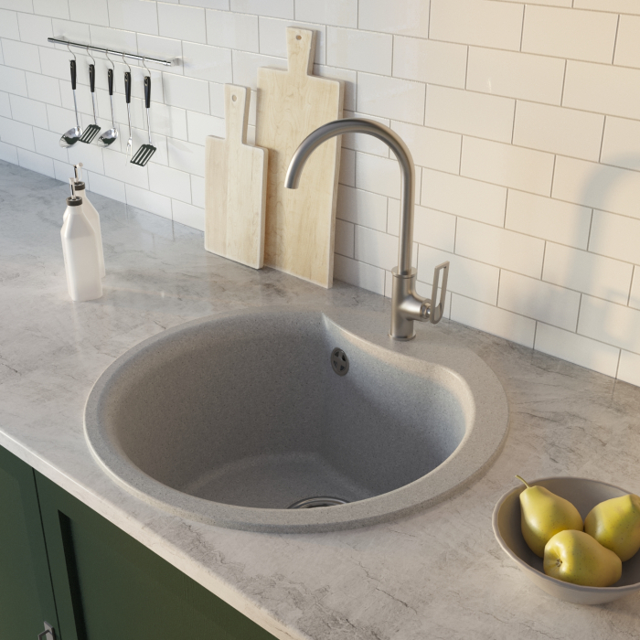 Кухонные мойки, Мойкa ML-GM12 круглая, 480мм (глуб. чаши 210) NEW*