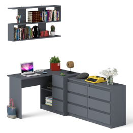 Стол угловой компьютерный Мори МС-16 правый с книжной полкой и комодом на шесть ящиков