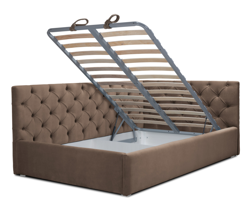 Мягкая кровать, Кровать с мягким изголовьем угловая Оливия 1400 с подъемным механизмом, микровелюр