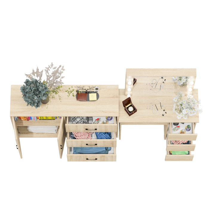 С зеркалом, Комод-тумба 123-1204 и столик косметический с подсветкой и зеркалом Сура