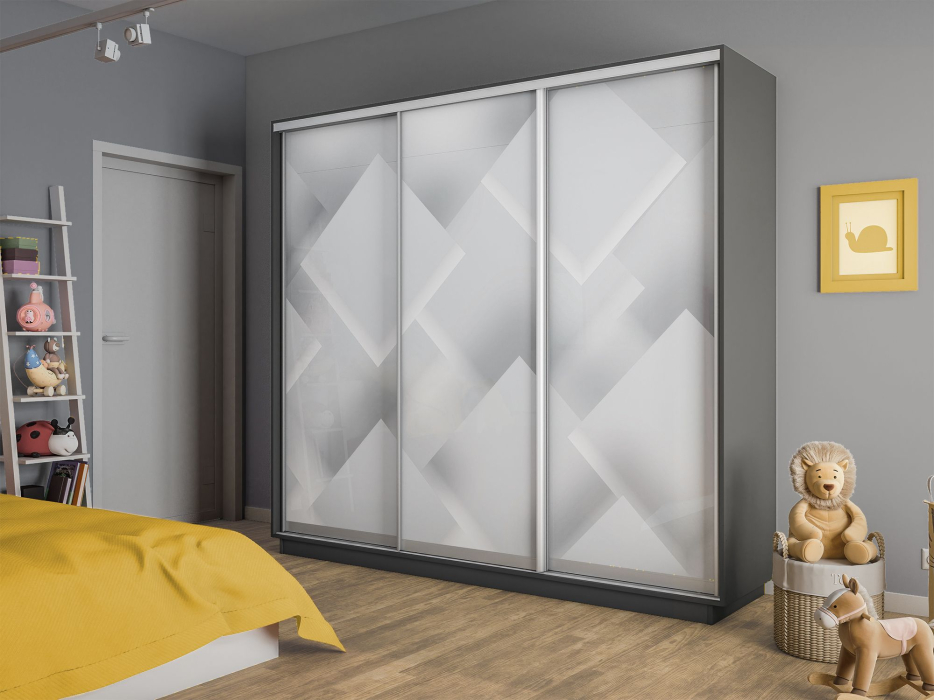 Шкафы-купе 3-х дверные, Шкаф-купе Экспресс 3-х дверный Фотопечать Квадрат Стекла 240х60х220