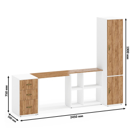 Шкаф платяной узкий Лидер-8 23Б со столом компьютерным и тумбочкой три ящика