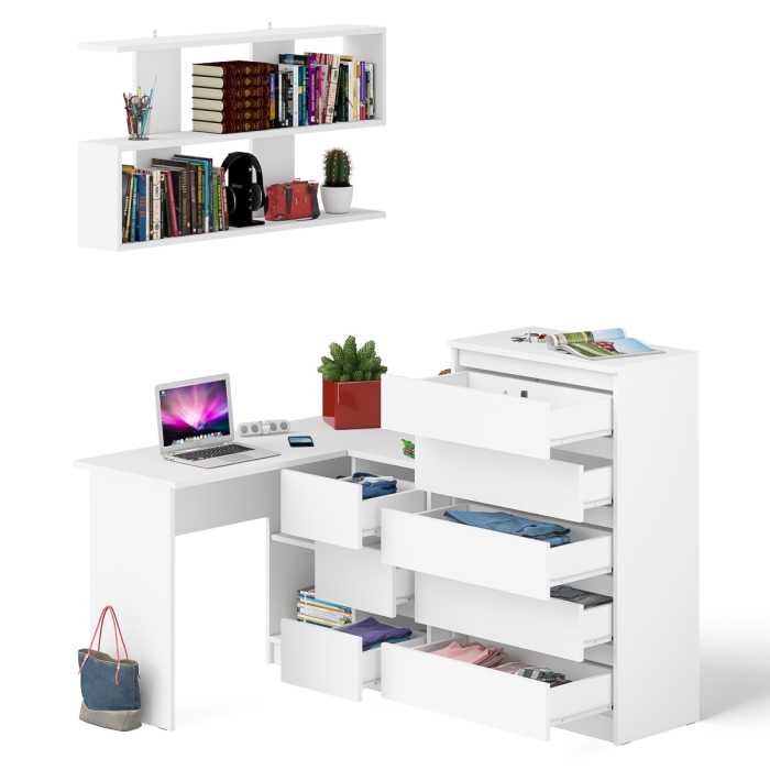 Домашние кабинеты, Комод Мори МК700.5 со столом компьютерным угловым МС-16 правым и открытой полкой 1200