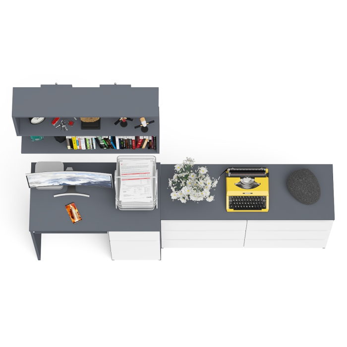 Домашние кабинеты, Широкий комод Мори МК1200.6 с письменным однотумбовым столом МС-1 правый и полкой на 900