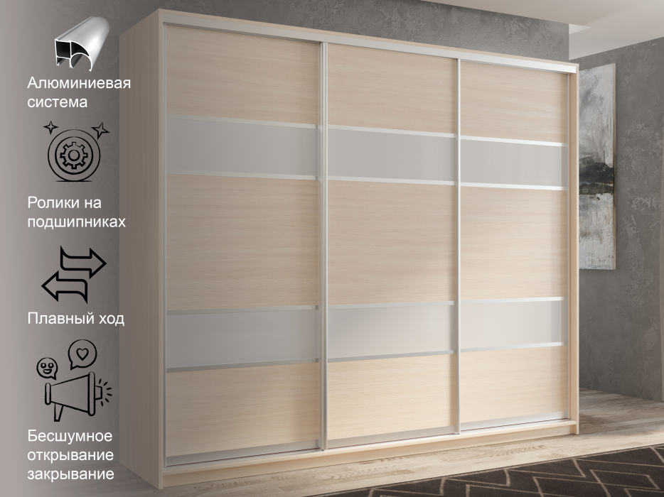 Шкафы-купе 3-х дверные, Шкаф-купе 3х дверный Кааппи 8 180х60