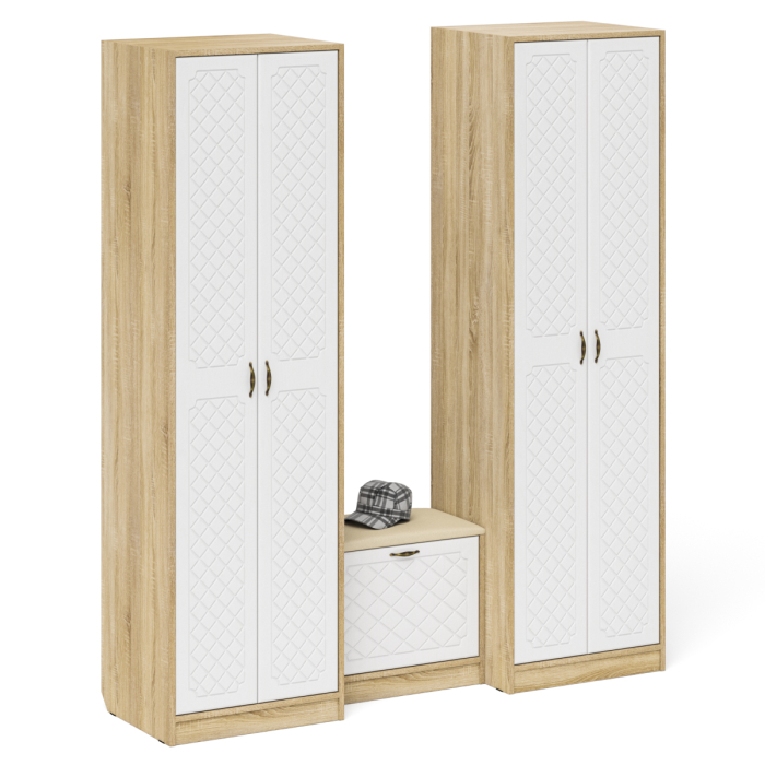 Прихожие, Два шкафа с дверками и обувница с сиденьем П-6 № 07 МДФ фрезеровка ромб