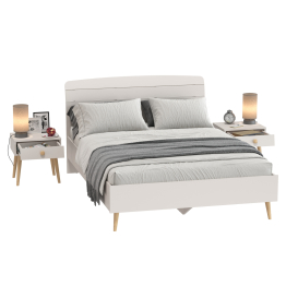 Двуспальная кровать Афина 1400 и две прикроватные тумбочки на ножках