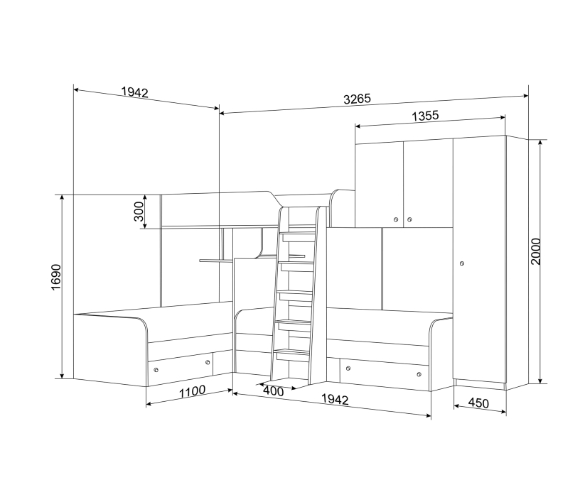 Для подростков, Кровать двухъярусная Трио/2 Белый