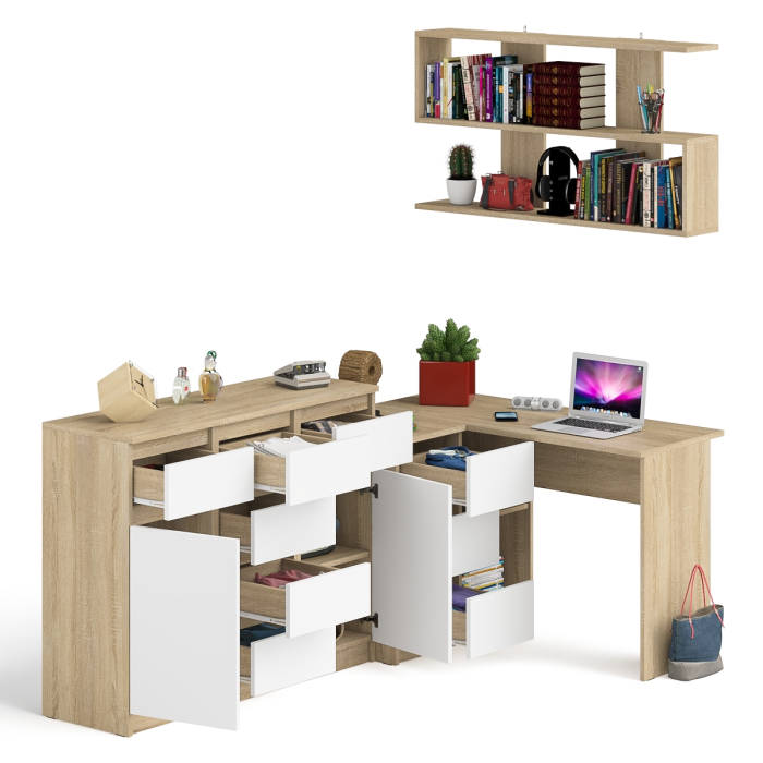 Домашние кабинеты, Стол компьютерный угловой Мори МС-16 левый с комодом МК1200.4 и навесной открытой полкой 1200