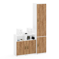 Домашние кабинеты, Две тумбы с нишей и дверками и пенал с полкой и вешалкой Лидер-8