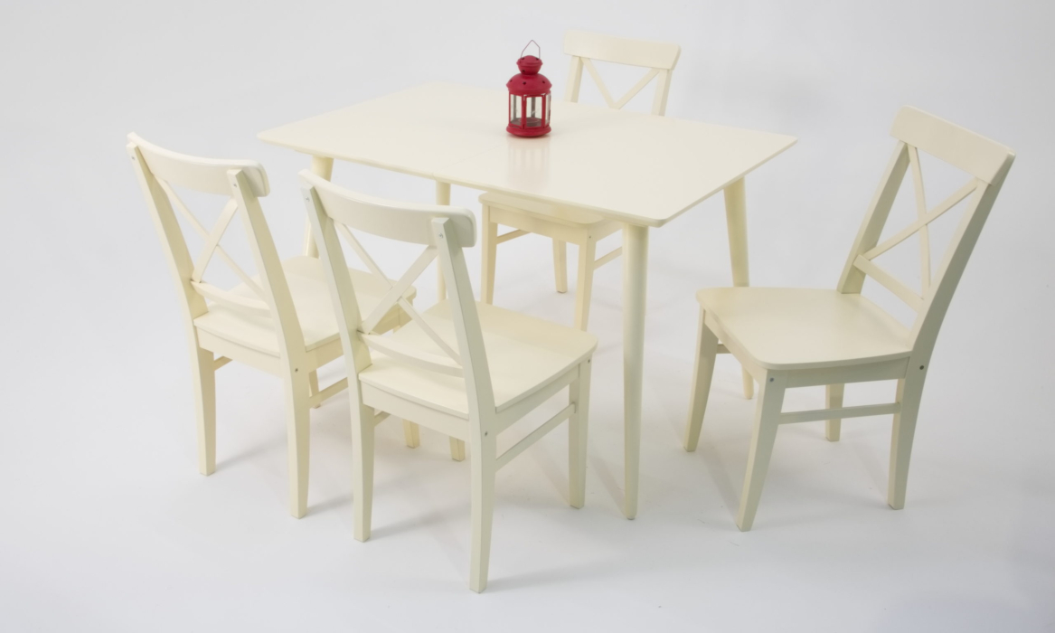 Обеденные группы, Стол Монте 120 слоновая кость со стульями Ингольф слоновая кость