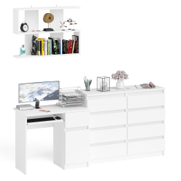 Большой комод на восемь выдвижных ящиков со столом МС-1 правый и полкой Мори 900