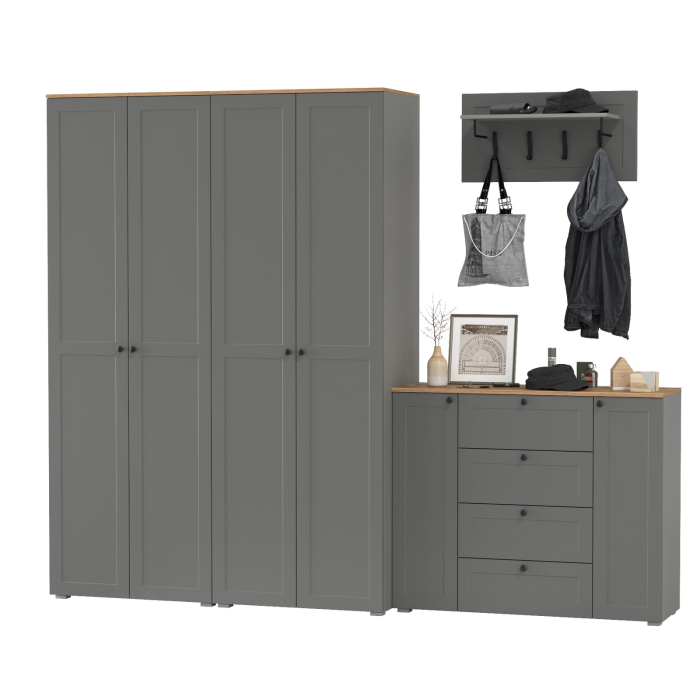 Прихожие, Комод четыре ящика с настенной вешалкой и двумя платяными шкафами Остин