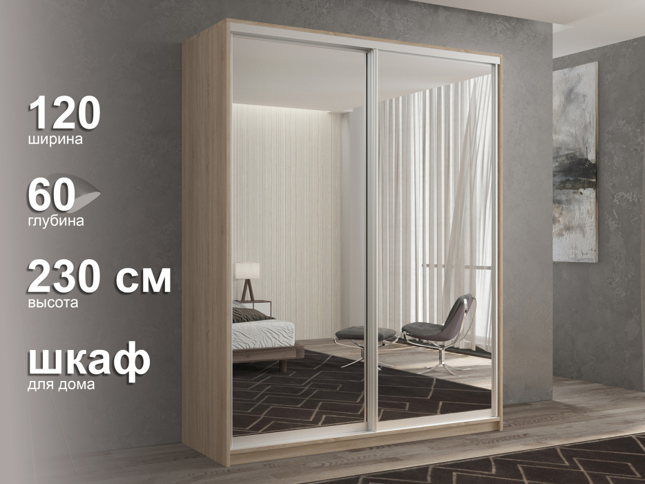 Шкафы-купе 2-х дверные, Шкаф-купе 2х дверный Кааппи 1 120х60