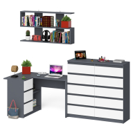 Домашние кабинеты, Стол угловой компьютерный Мори МС-16 левый с комодом на 10-ть ящиков и полкой на 1200